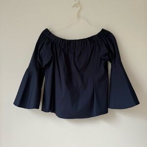 Saks‎ Fifth Avenue Blue Ruffled Bell Sleeve Off Shoulder Blouse Sz S